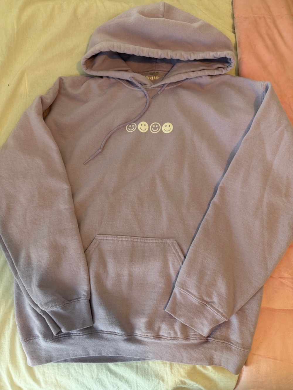 Lavender Smiley Graphic Hoodie - "I'm So Happy You're Here" - Picture 2 of 4